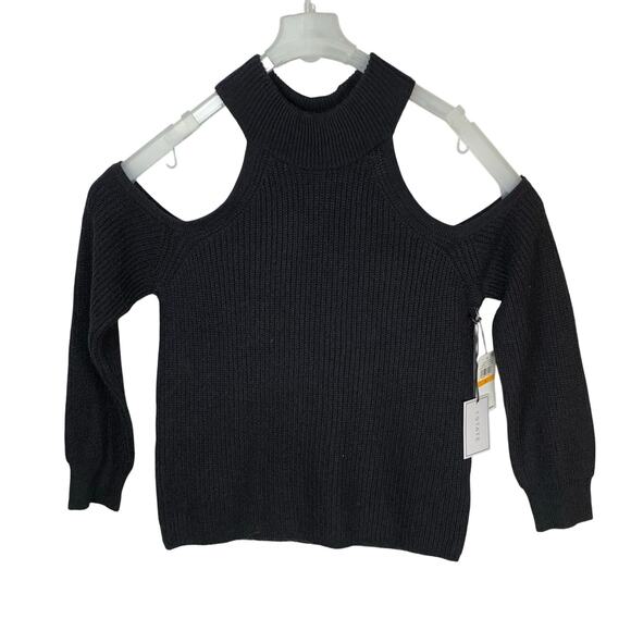 1. STATE Black Open Cold Shoulder Rib Knit Halter Neck Sweater S NWT - Picture 2 of 7